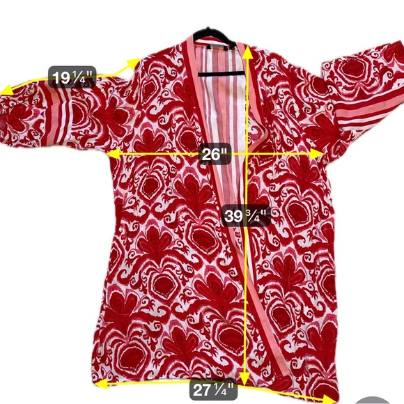 Dennis Basso Women’s Red White Duster Kimono Bohemian Hippie Western Cowgirl 2X - Picture 7 of 10